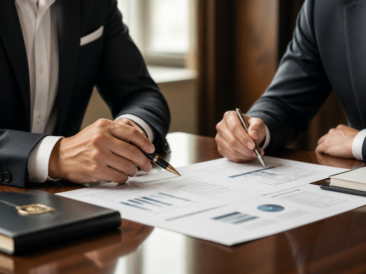 Executives reviewing business documents at a boardroom table
